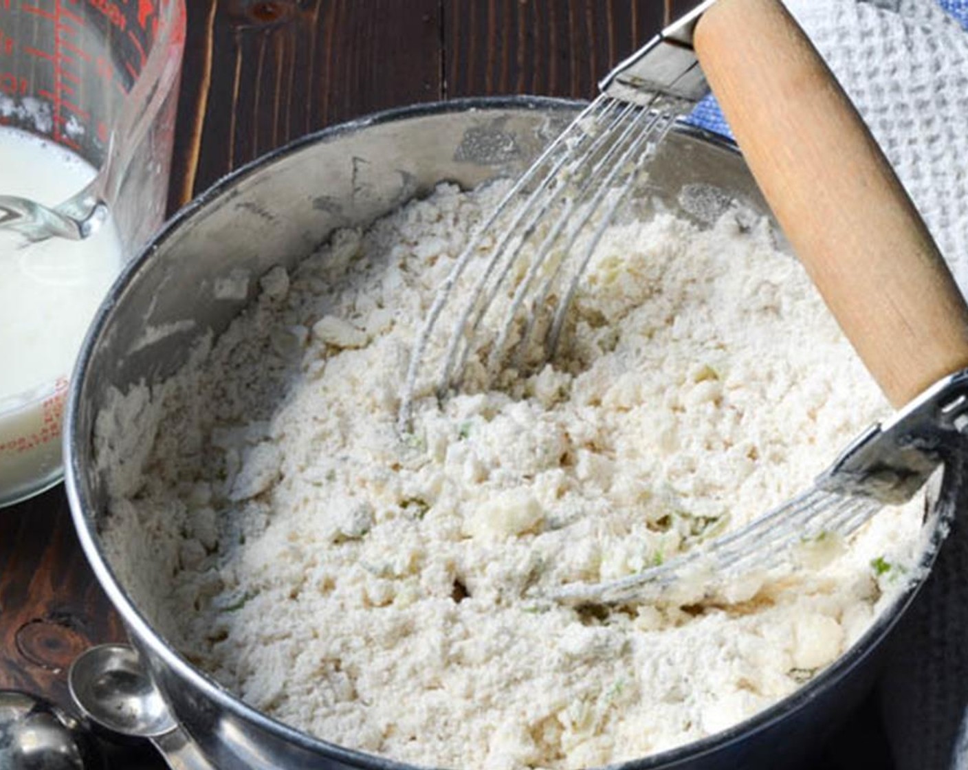 step 9 Add the Unsalted Butter (1/2 cup) and cut it into the flour with a pastry cutter or 2 knives until it resembles coarse meal.