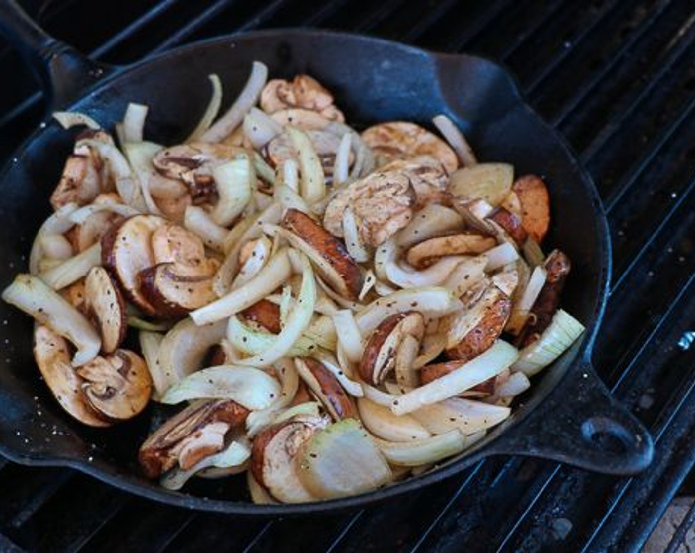 step 4 Add Sweet Onion (1) and Portobello Mushrooms (2 2/3 cups) to skillet, season with Kosher Salt (to taste) and Ground Black Pepper (to taste), drizzle with Worcestershire Sauce (2 Tbsp). Cook for 10 minutes until brown and tender.