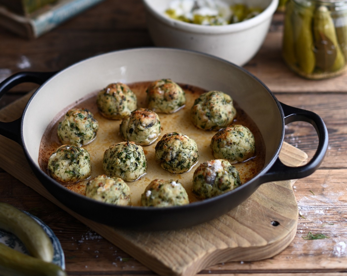 step 6 Pour Olive Oil (as needed) into a heavy-bottomed frying pan and carefully lower each polpette into the oil. Fry the polpette over medium heat until brown on all sides, usually 5-8 minutes.