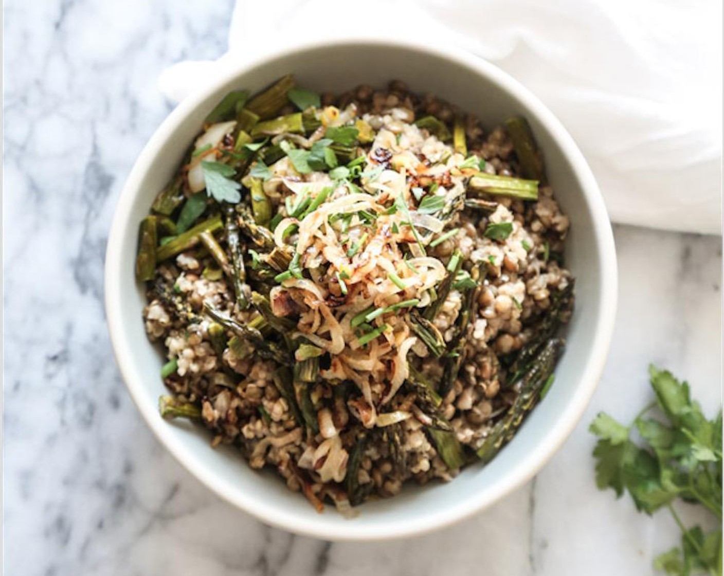 Spring Quinoa Mujadara with Asparagus