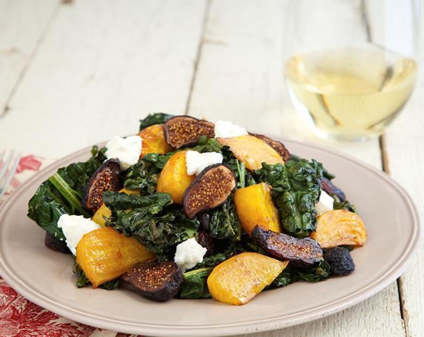 Roasted Kale & Beet Salad with Figs, Goat Cheese