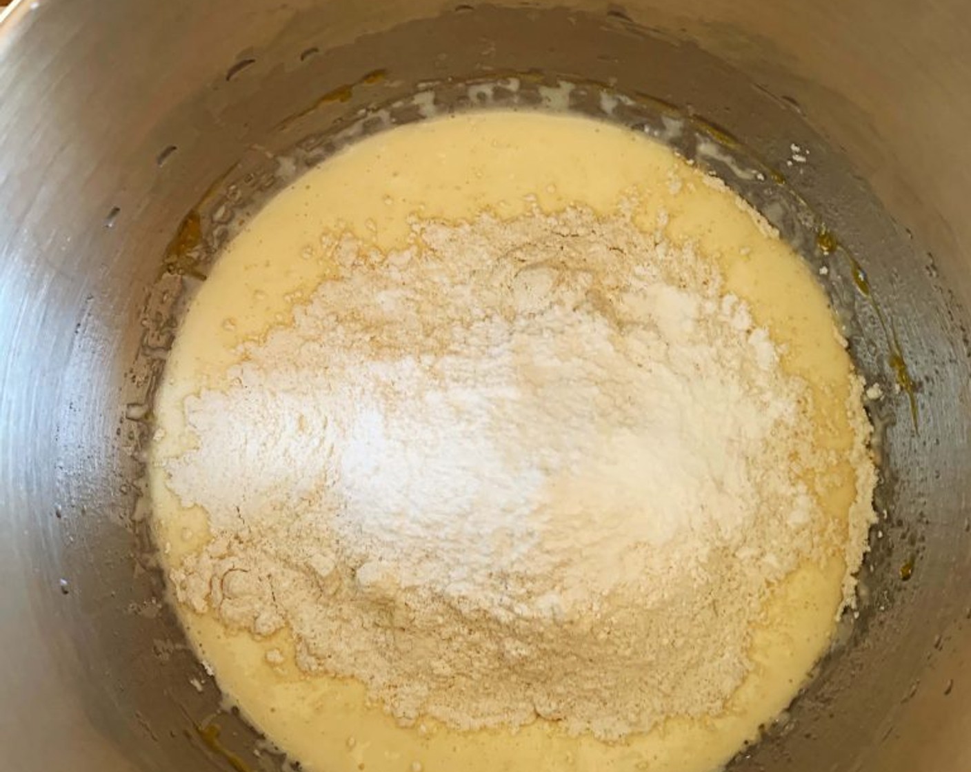 step 3 Sift in Type 1 Flour (1 2/3 cups), Salt (1 pinch), and Baking Powder (1 Tbsp).