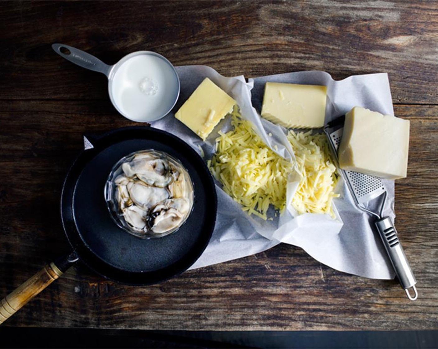 step 1 Shuck the Oysters (10), rinse them clean to get rid of any impurities, gently dab dry, then set aside. In a pot over medium heat, melt the Unsalted Butter (2 Tbsp). Add the All-Purpose Flour (2 Tbsp) and cook for a minute.