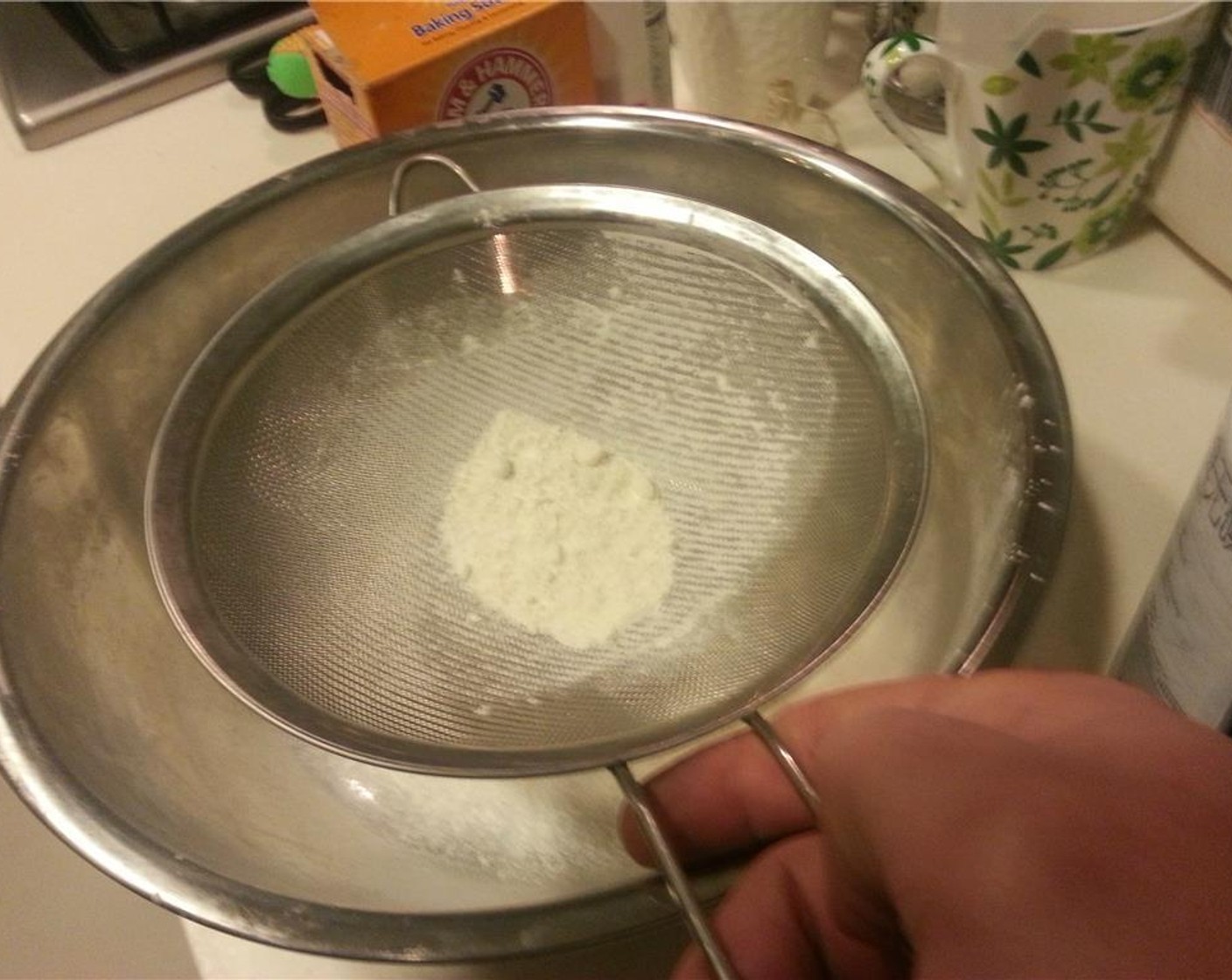 step 3 In a large bowl, sift and combine All-Purpose Flour (2 cups), Baking Powder (1 Tbsp), Baking Soda (1/4 tsp) and Salt (3/4 tsp).