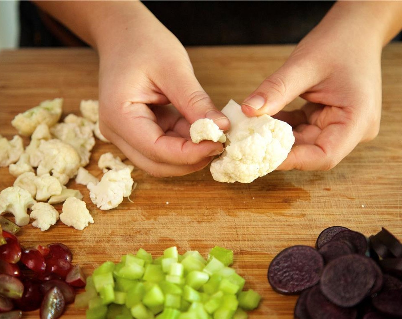 step 3 Separate Cauliflower Florets (3 cups) by using your hands or knife into small pieces and set aside.