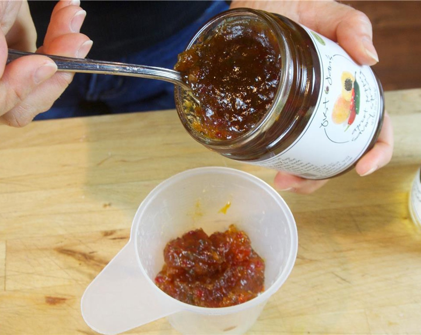 step 1 In a small bowl, mix Just Jan’s® Tangerine Marmalade (1/2 cup), Soy Sauce (3 Tbsp), Fresh Ginger (1 Tbsp), Crushed Red Pepper Flakes (1/4 tsp), Garlic (3 cloves), Nuoc Mam (2 Tbsp), Mirin (1 tsp) and Sesame Oil (1 tsp) for the marinade.