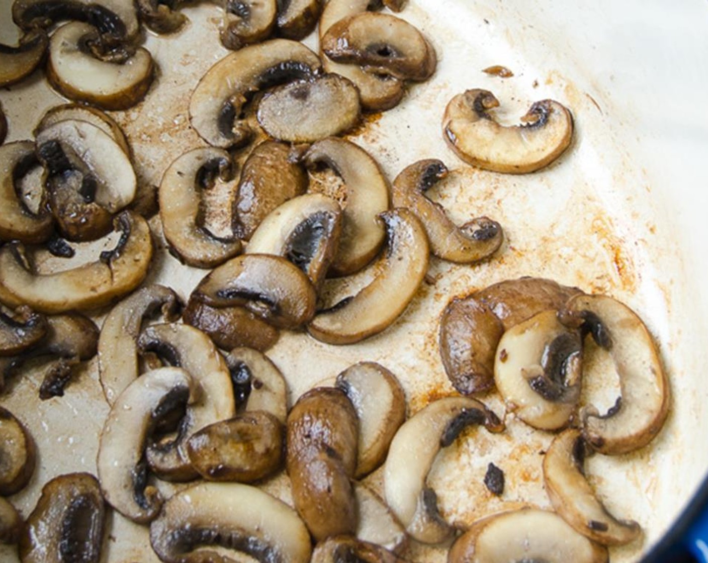 step 7 If the pot still contains particulate, clean the pot and return it to the stovetop over medium high heat. When the pot has heated up, add Butter (1 Tbsp) when it foams add the Cremini Mushrooms (2 1/4 cups) and cook in a single layer until browned about 3 to 4 minutes.