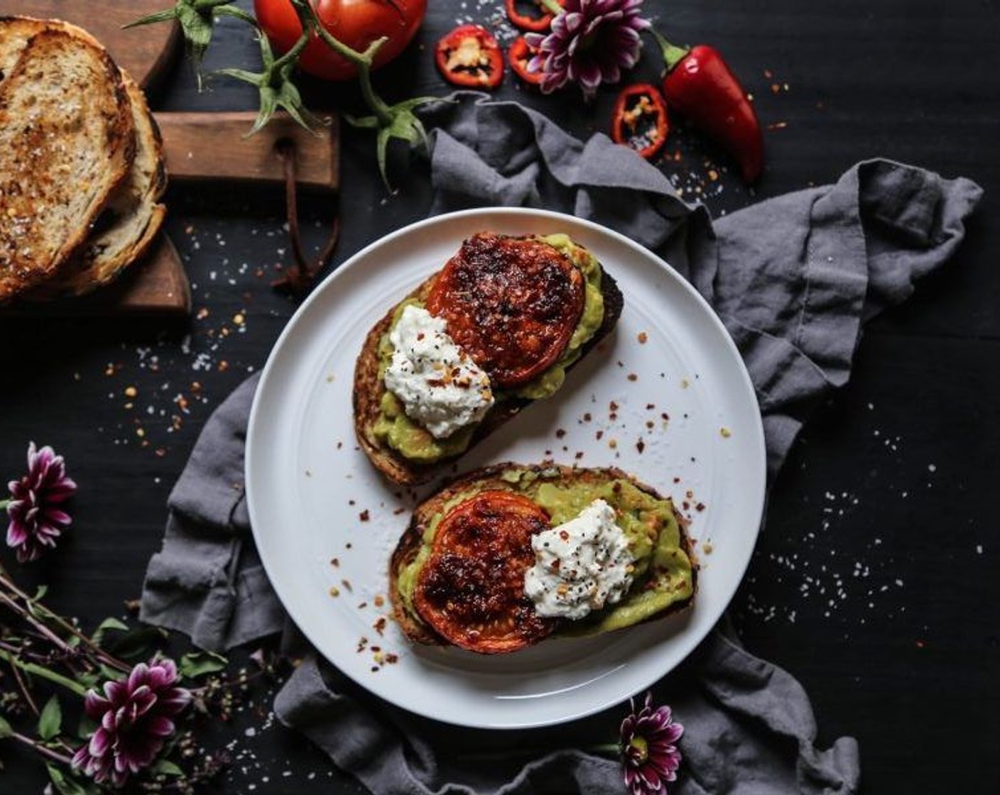 Easy Guacamole Toast with Thai Roasted Tomatoes