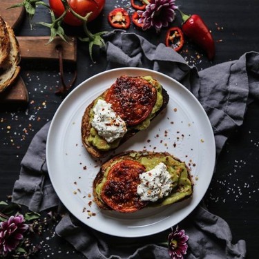 Easy Guacamole Toast with Thai Roasted Tomatoes Recipe | SideChef