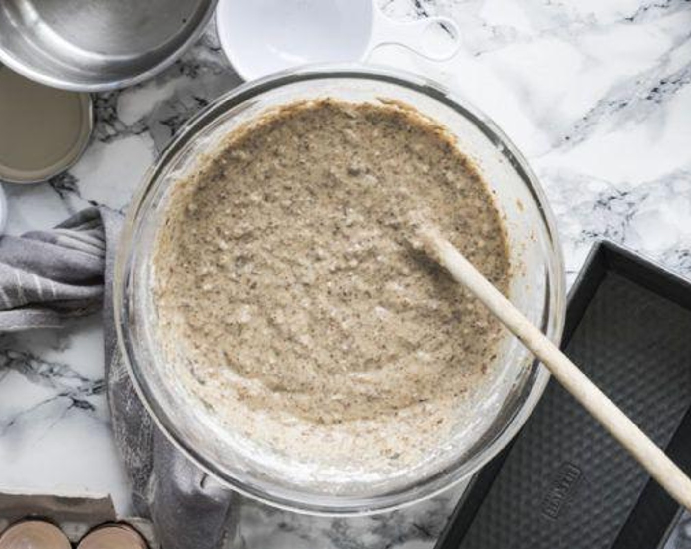 step 4 Add Coconut Butter (1/3 cup), Farmhouse Eggs® Large Brown Eggs (7), and Unsweetened Cashew Milk (2/3 cup) to the almond meal mixture. Stir in Flaxseeds (3 Tbsp), Sunflower Seeds (1/3 cup), and Sesame Seeds (1 Tbsp) until combined, being careful not to over-mix.