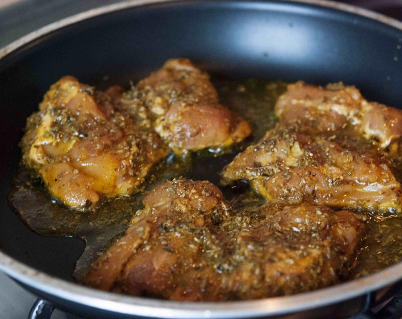 step 4 When ready to cook, heat your skillet on medium and when hot, add the chicken with its marinade. Cook 8 minutes per side or until meat is cooked and outside is nice and crispy.