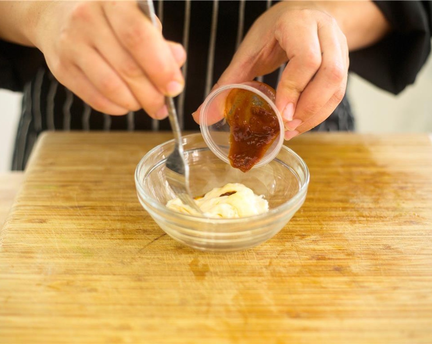 step 9 To make chipotle aioli, rinse and dry the small bowl and then combine Mayonnaise (1 Tbsp) and Chipotle Chili Puree (2 Tbsp). Stir well and place in refrigerator.