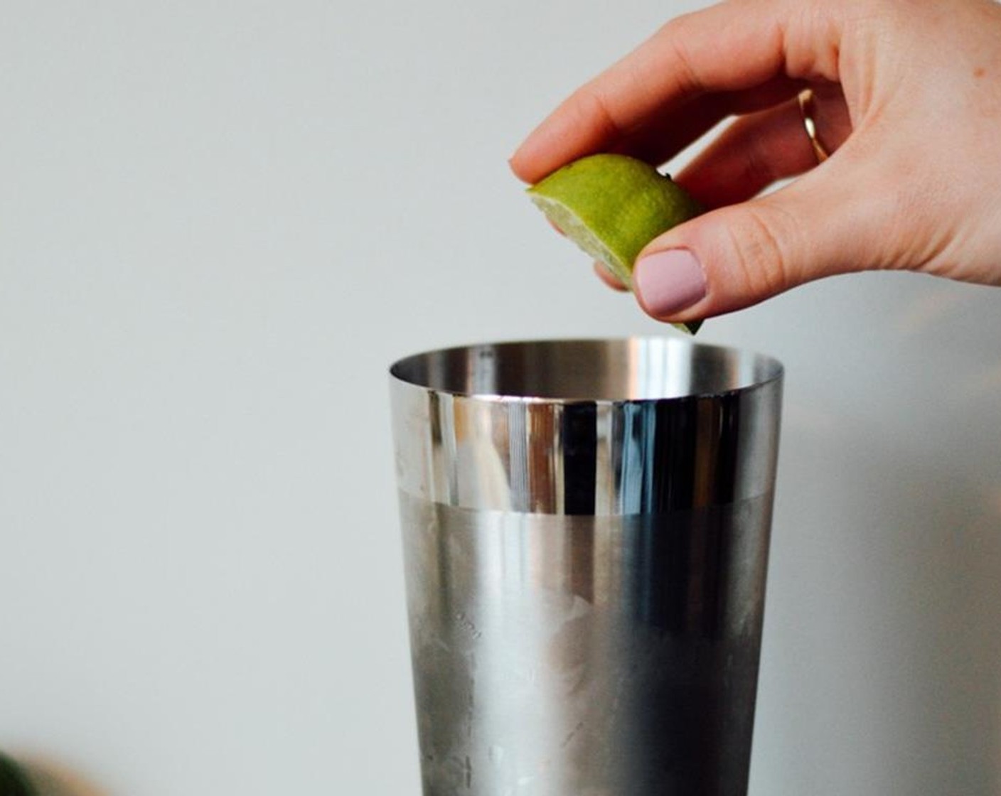 step 2 Pour PATRÓN® Silver Tequila (1.5 fl oz), ST. GERMAIN (1 fl oz), Simple Syrup (0.5 fl oz), Hibiscus Lavender Syrup (1 Tbsp), and the juice of a Lime (1) into a shaker.