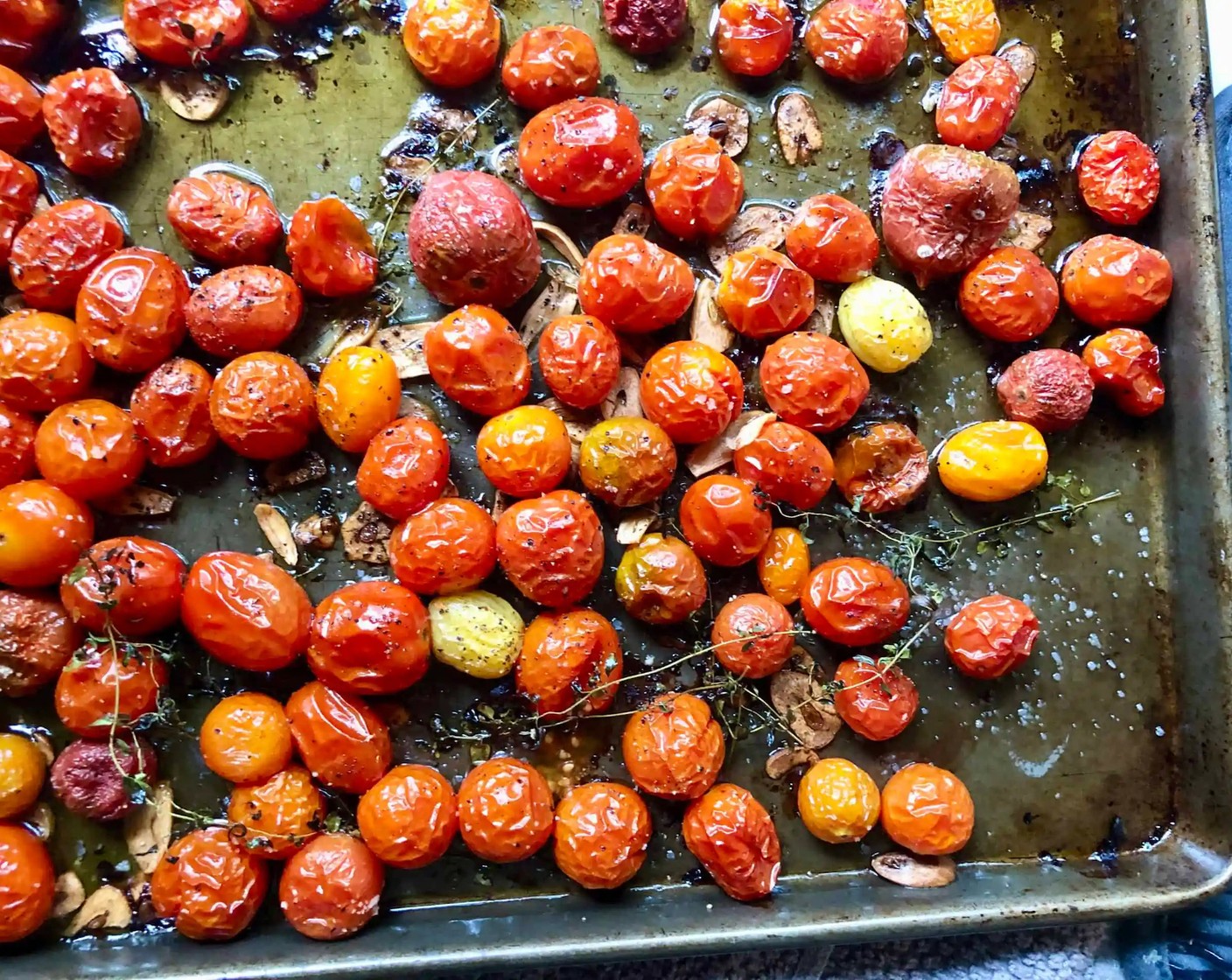 step 3 Bake at 275 degrees F (140 degrees C) until tomatoes are wilted but not all have burst, for 1 1/2-2 hours.