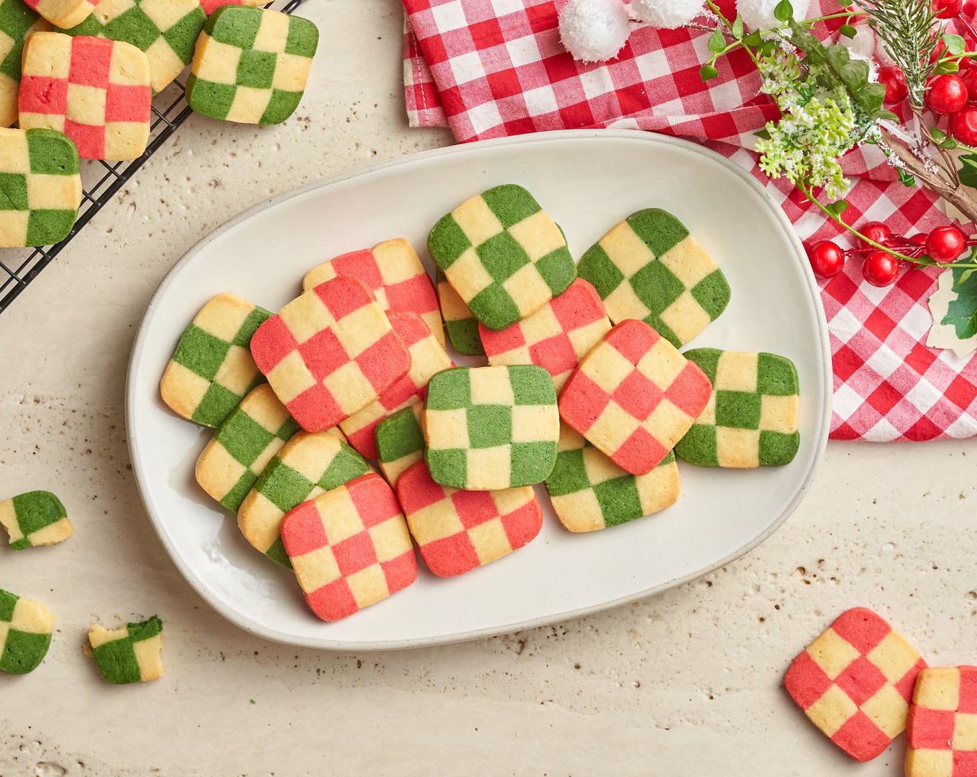 Green and Red Checkerboard Cookies