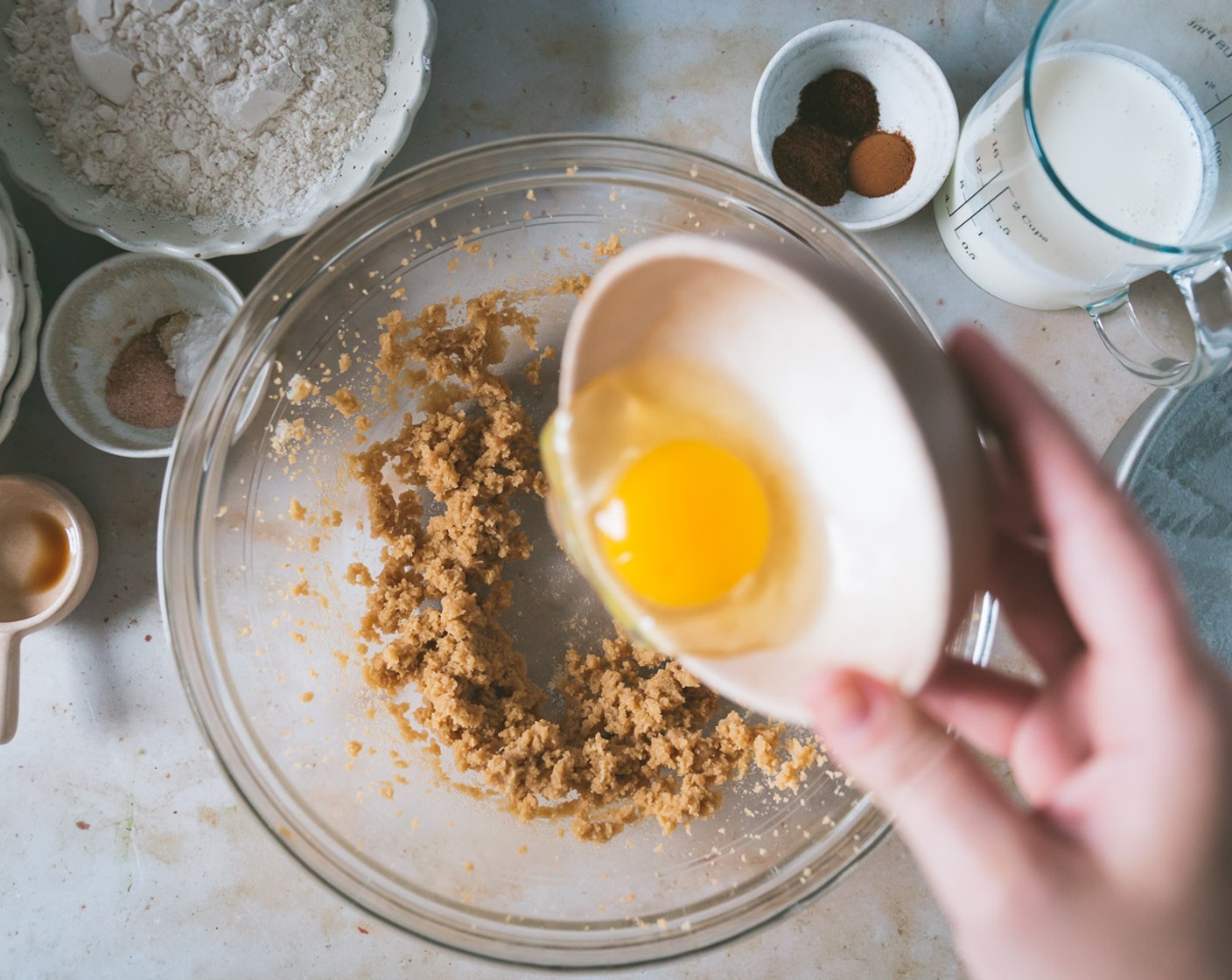 step 2 In a standing mixer or using a hand mixer, mix the Butter (4 Tbsp), Brown Sugar (1 cup), and Vanilla Extract (1 tsp) until light and fluffy. Add in the Eggland's Best Classic Egg (1) and mix just until combined.