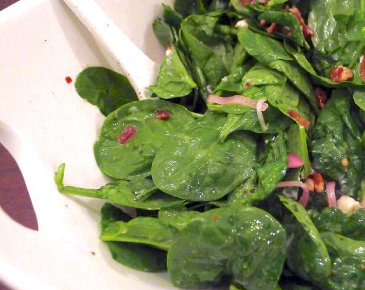 Spinach and Bacon Salad with Quick Pickled Shallots