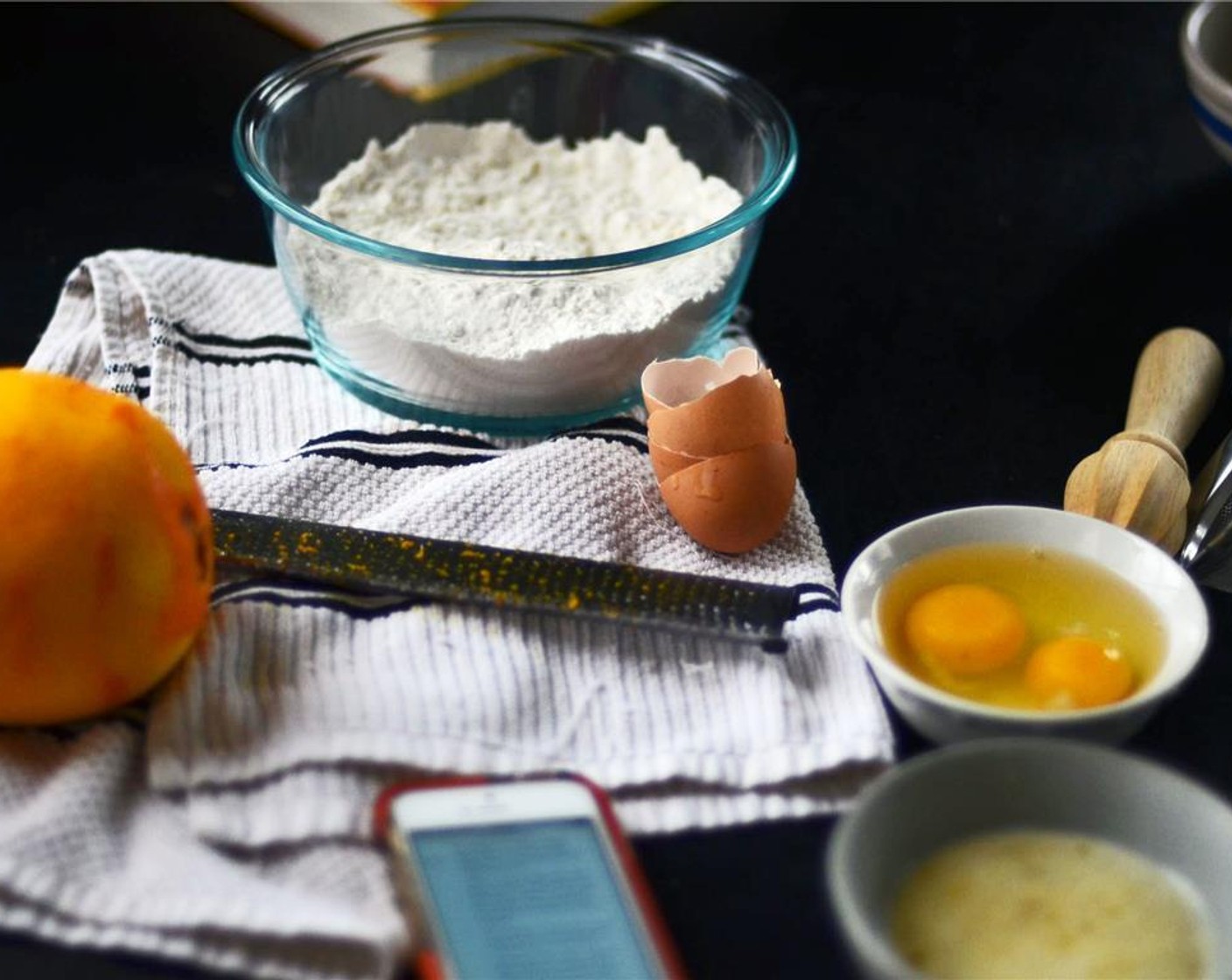 step 2 Whisk together All-Purpose Flour (1 1/4 cups), Kosher Salt (1 tsp), and Baking Powder (1 tsp) in medium bowl. Set aside. In a small bowl, stir together Ricotta Cheese (1/2 cup) and Half and Half (2 Tbsp) until smooth. Set aside.