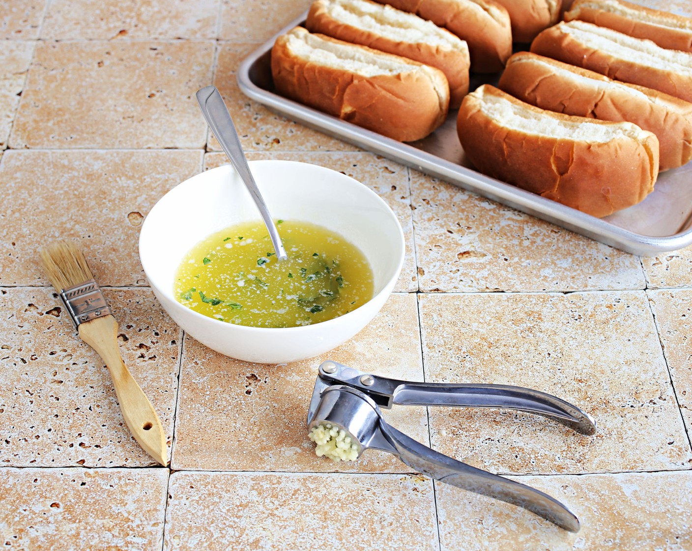 step 2 Add the Garlic (1 clove) and half the Fresh Parsley (2 Tbsp) to the Butter (2 Tbsp).