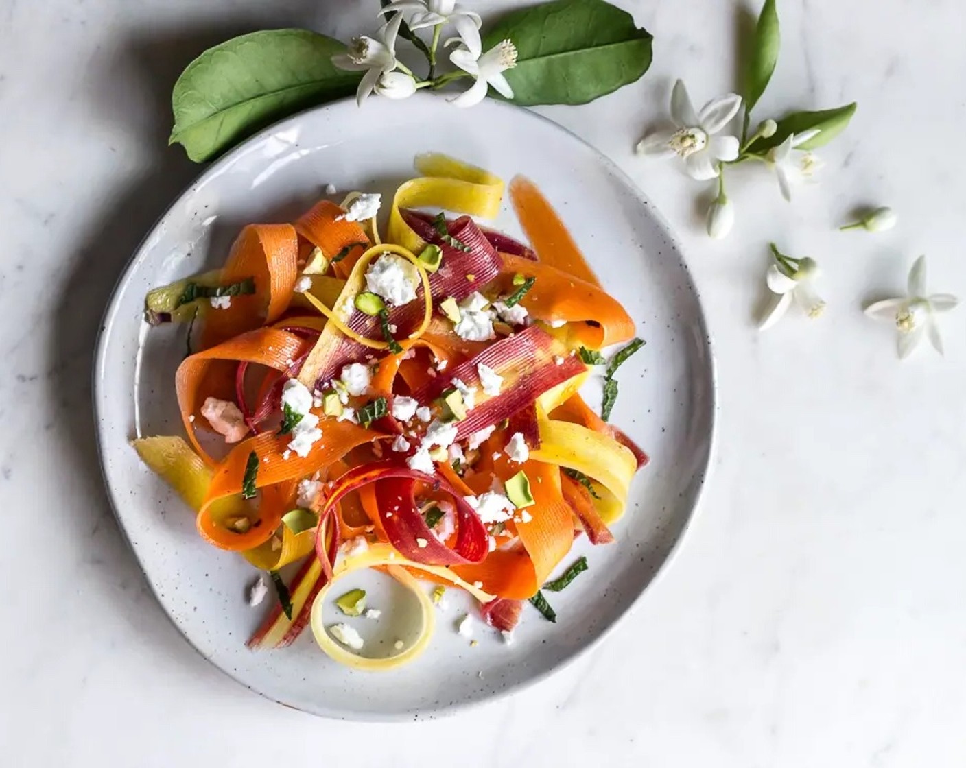 Carrot, Feta and Pistachio Salad with Orange Blossom Toss