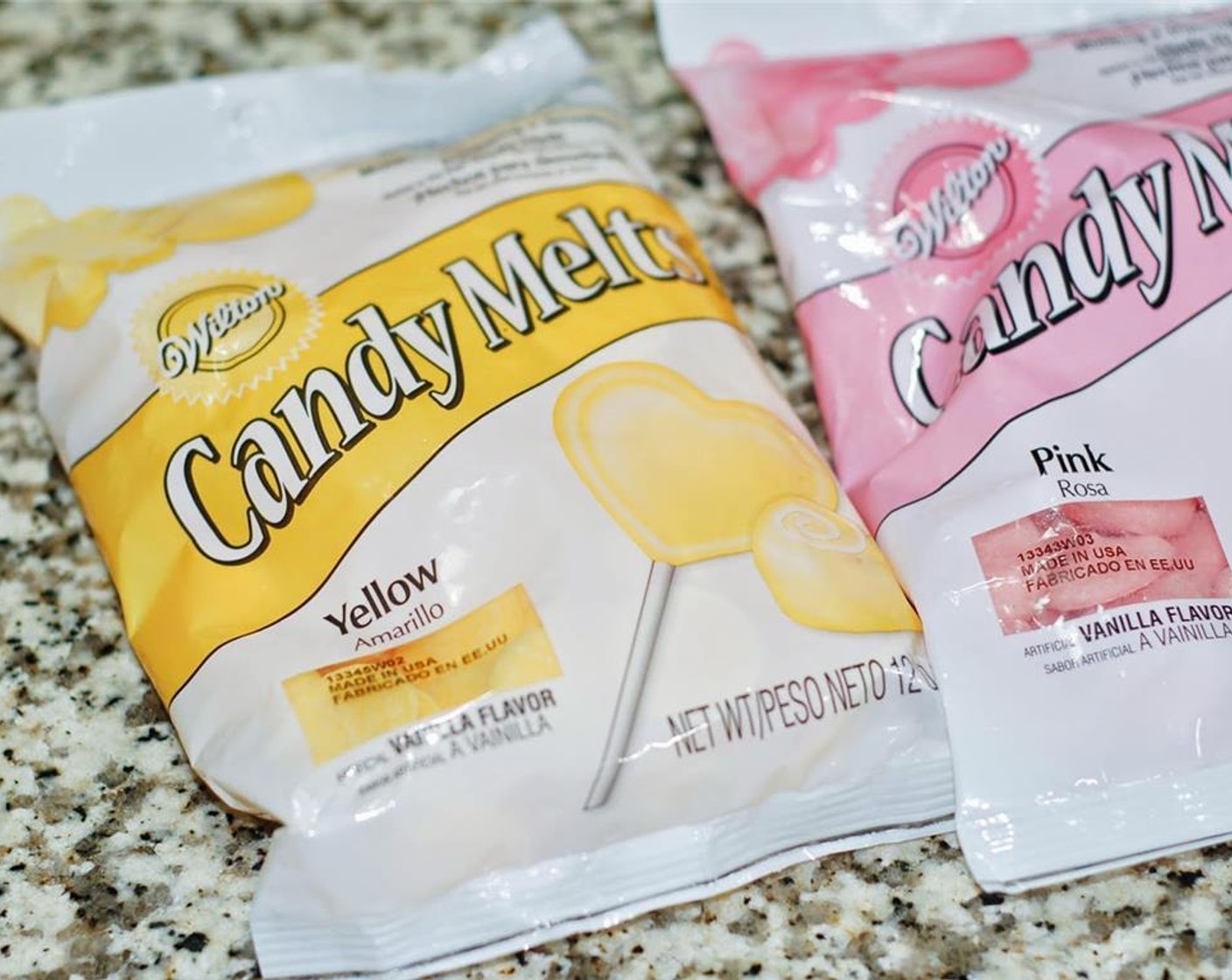 step 7 Using one color at a time, melt your Yellow Candy Melts (1 pckg) and Pink Candy Melts (1 pckg) in the microwave according to package instructions. Make sure coating is just warm, not hot.