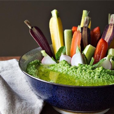 Pea and Garlic Hummus with Crudités Recipe | SideChef