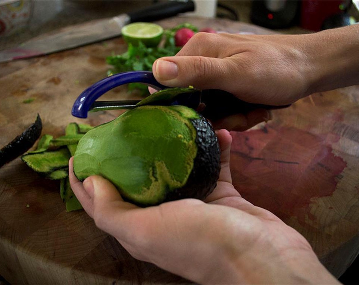 step 9 Using a peeler, peel both the Avocados (2) all the skin is off.