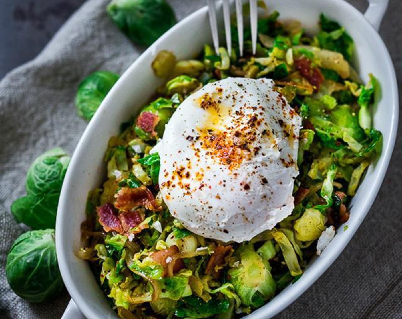 Brussels Sprout Hash with Soft Poached Egg
