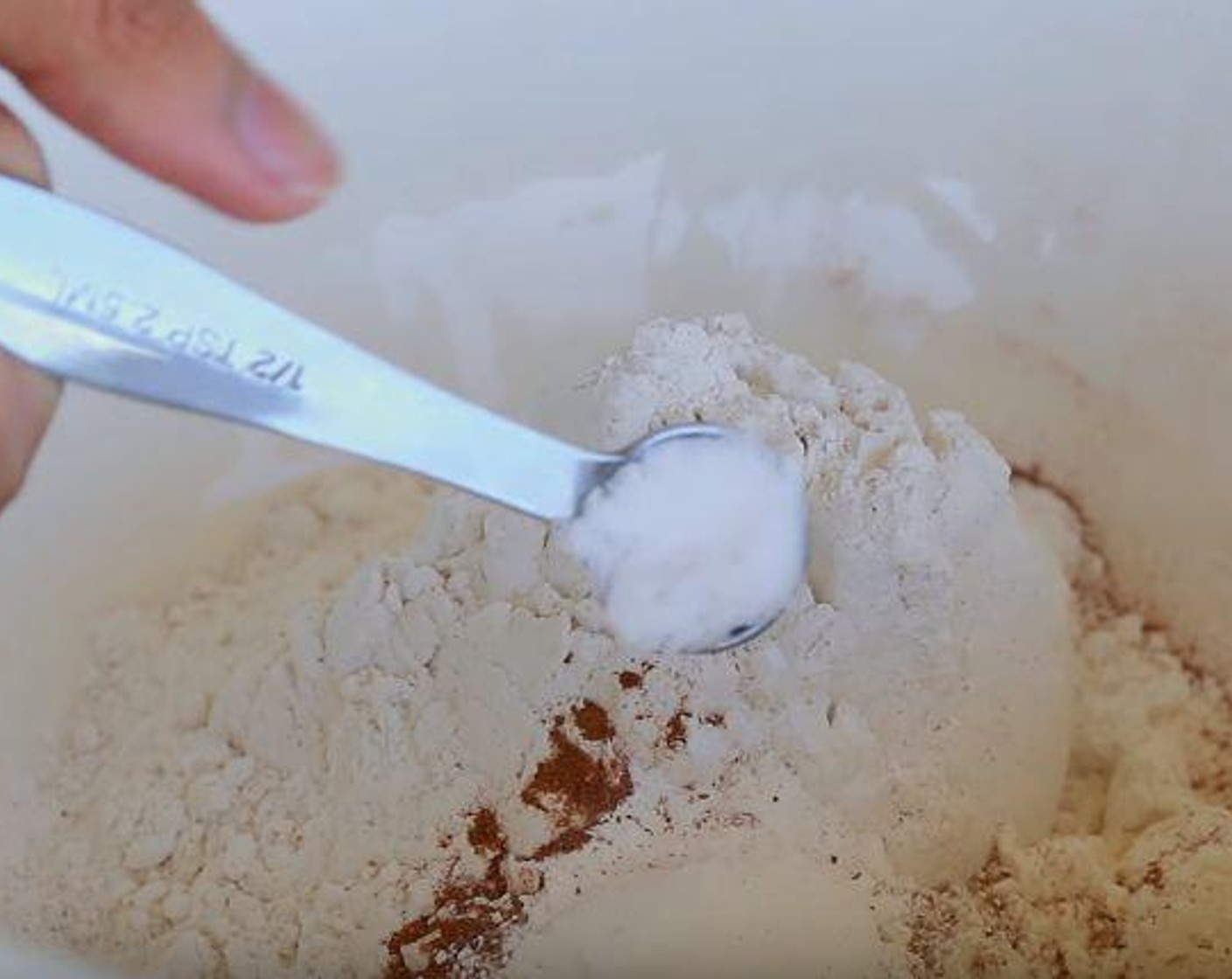 step 1 In a large mixing bowl whisk together All-Purpose Flour (2 cups), Pumpkin Pie Spice (1/2 Tbsp), Baking Powder (1/2 Tbsp), Baking Soda (1 tsp), Salt (1/2 tsp) and Brown Sugar (1/3 cup)