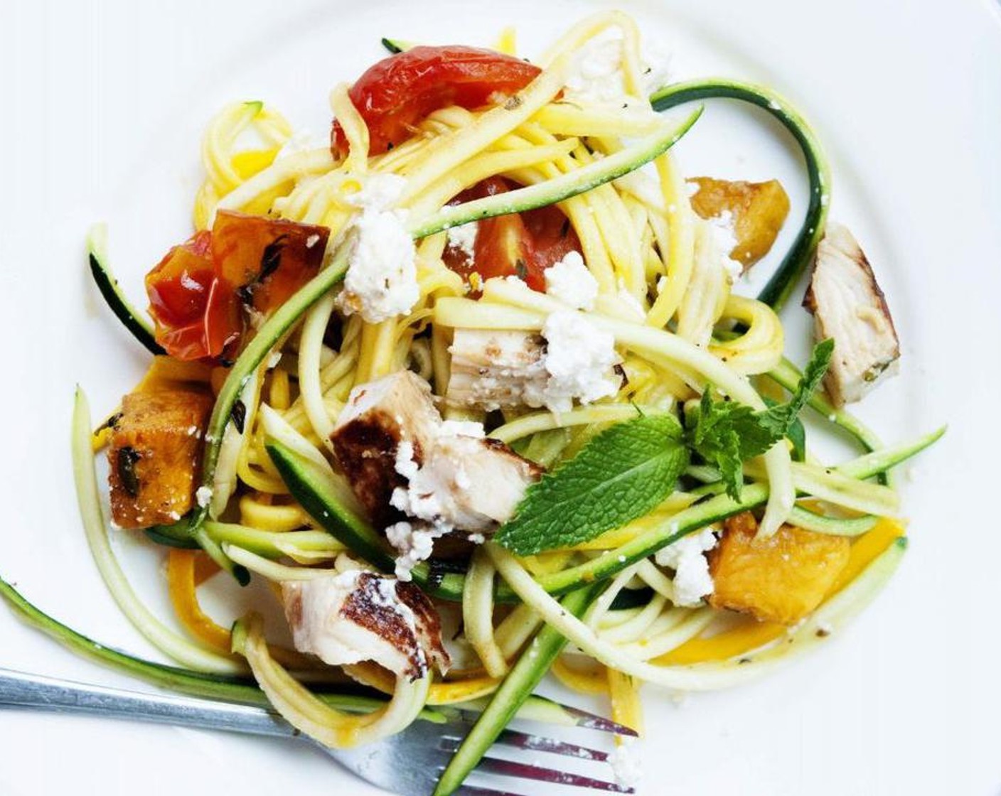 Zoodle Salad with Roasted Tomatoes and Chicken