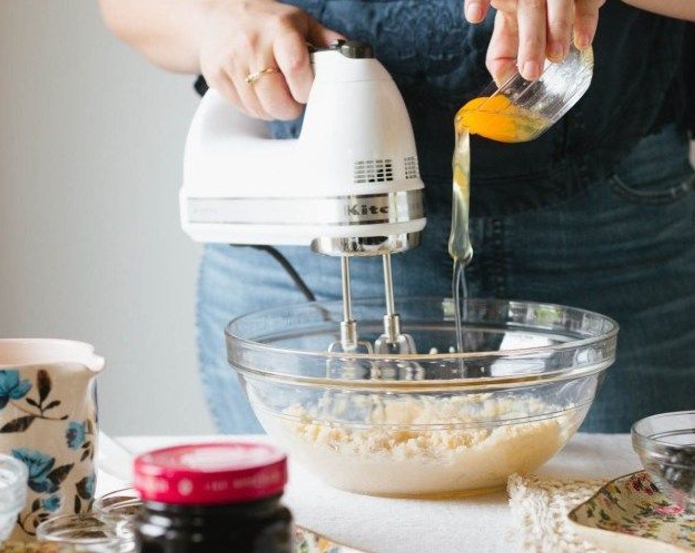 step 2 Cream together Butter (1/2 cup), Granulated Sugar (3/4 cup), Vanilla Extract (1/2 Tbsp), and Eggs (2) with an electric mixer.