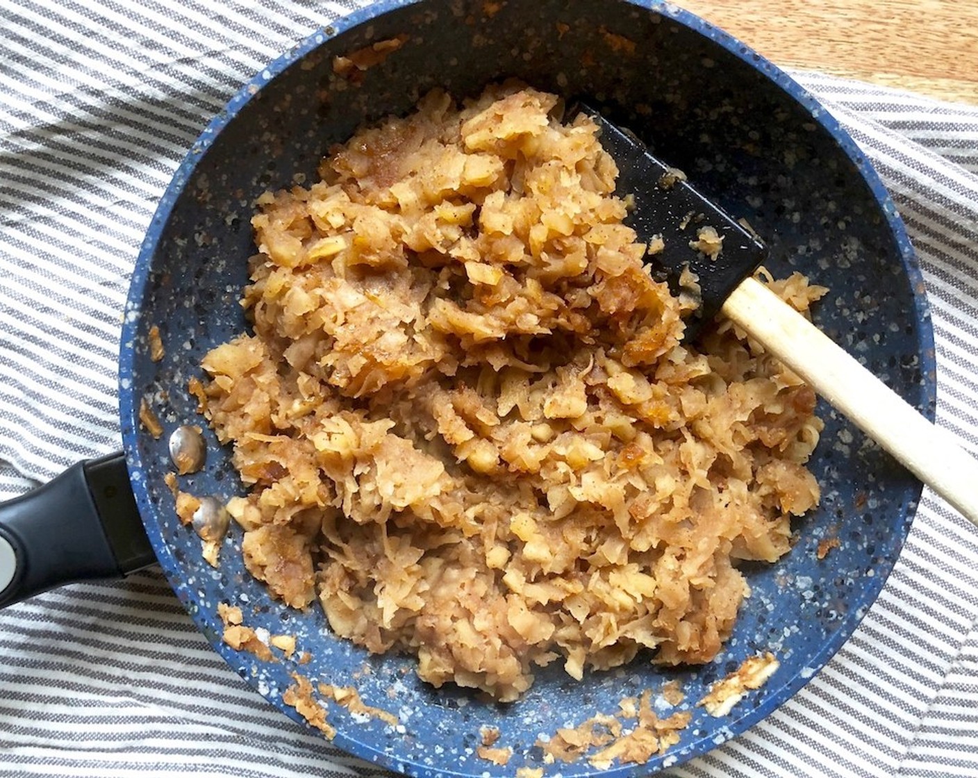 step 1 Make the Spiced Apple Filling. In a sauce pan over medium heat, cook the Unsalted Butter (1 Tbsp), Dark Brown Sugar (3 Tbsp), Granny Smith Apples (3), Ground Ginger (1/8 tsp), Ground Cloves (1/8 tsp), Ground Nutmeg (1/8 tsp), Simply Organic Cinnamon, Ground (1/4 tsp), and Lemon Juice (1/2), stirring frequently, for about 20 minutes. Drain off any liquid. Set aside.