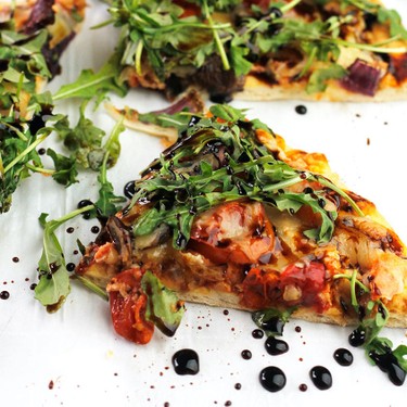 Roasted Veggie Pizza with Arugula Greens and Balsamic Glaze Recipe | SideChef