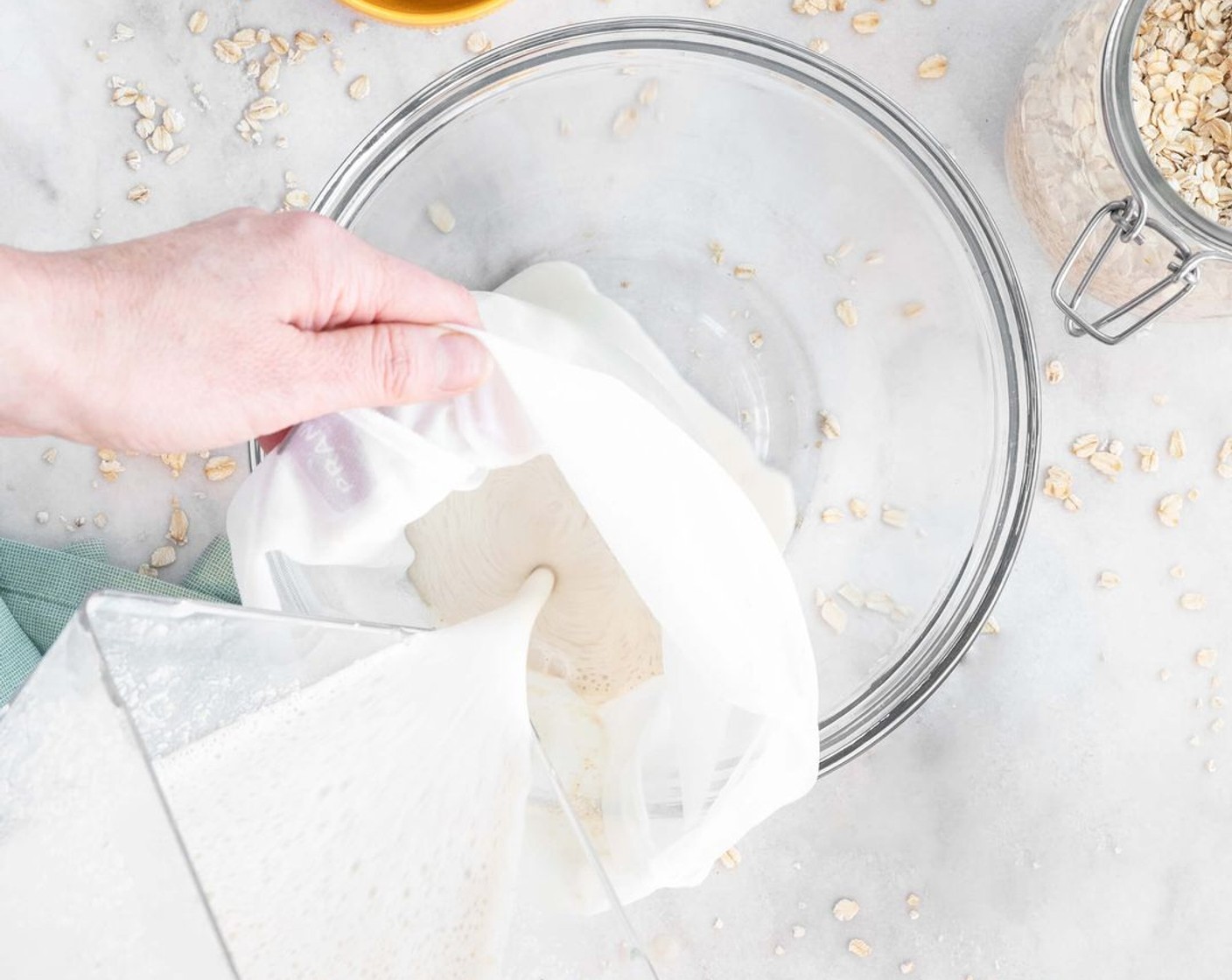 step 2 Strain liquid through a fine mesh strainer or a nutbag into a container like a mason jar. Don't over strain it, that's when it gets slimy.