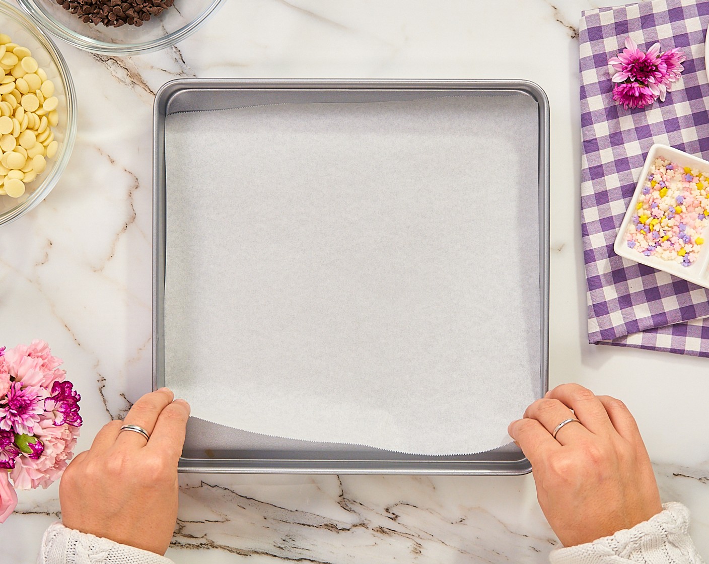 step 1 Line a baking tray with parchment paper.