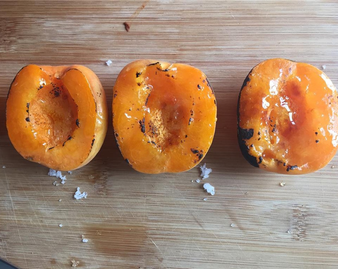 step 2 Sprinkle Granulated Sugar (1 Tbsp) on top of the apricots. Place them on a pan and in the oven until the sugar caramelizes, about 5 to 8 minutes.