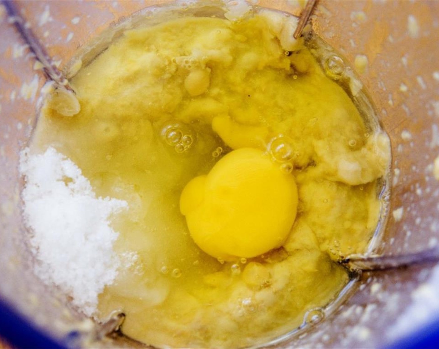 step 3 Puree until very VERY smooth, then add the Granulated Sugar (1/2 cup) and Eggs (2), one at a time, blending after each.