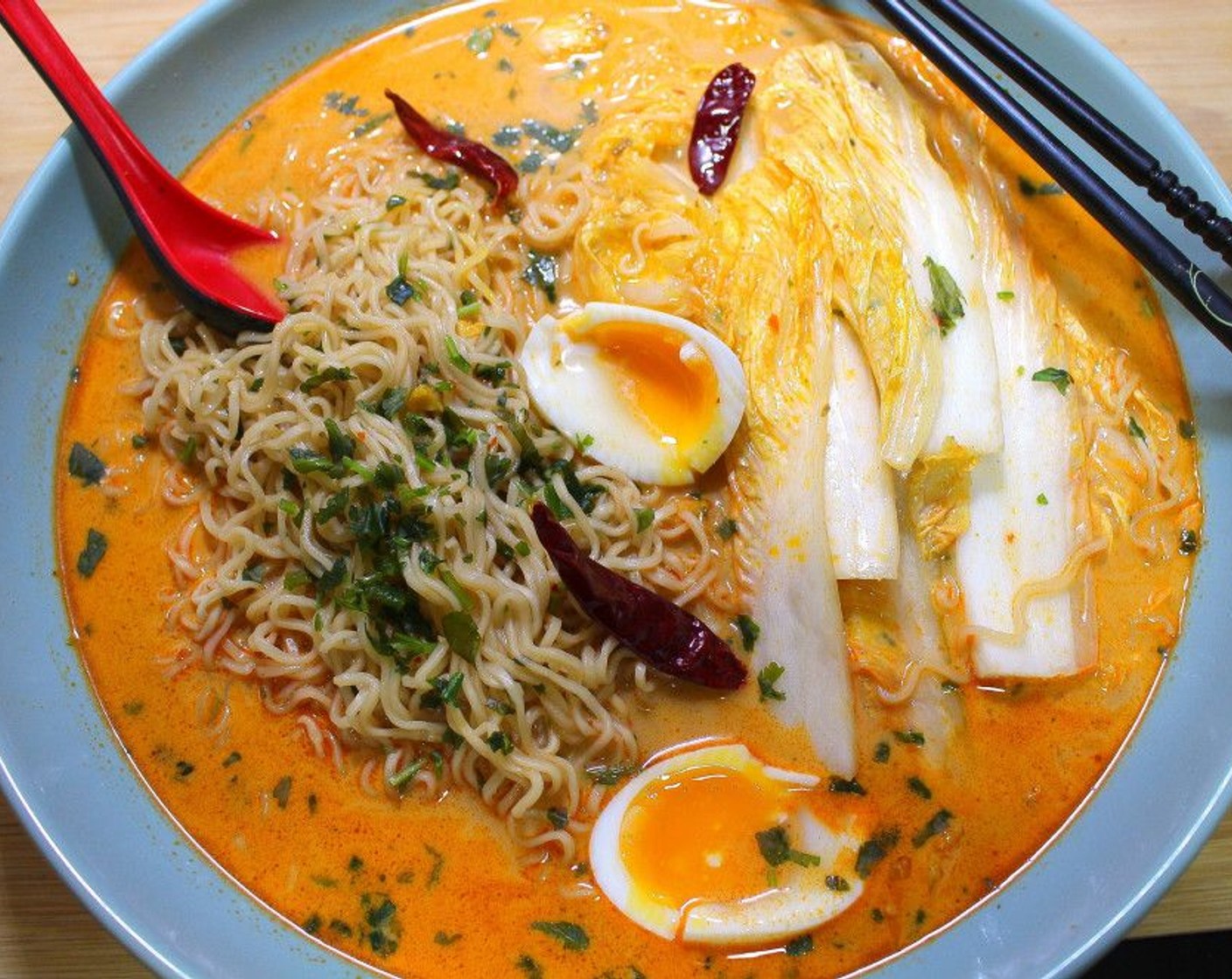 Red Curry Coconut Ramen with Napa Cabbage