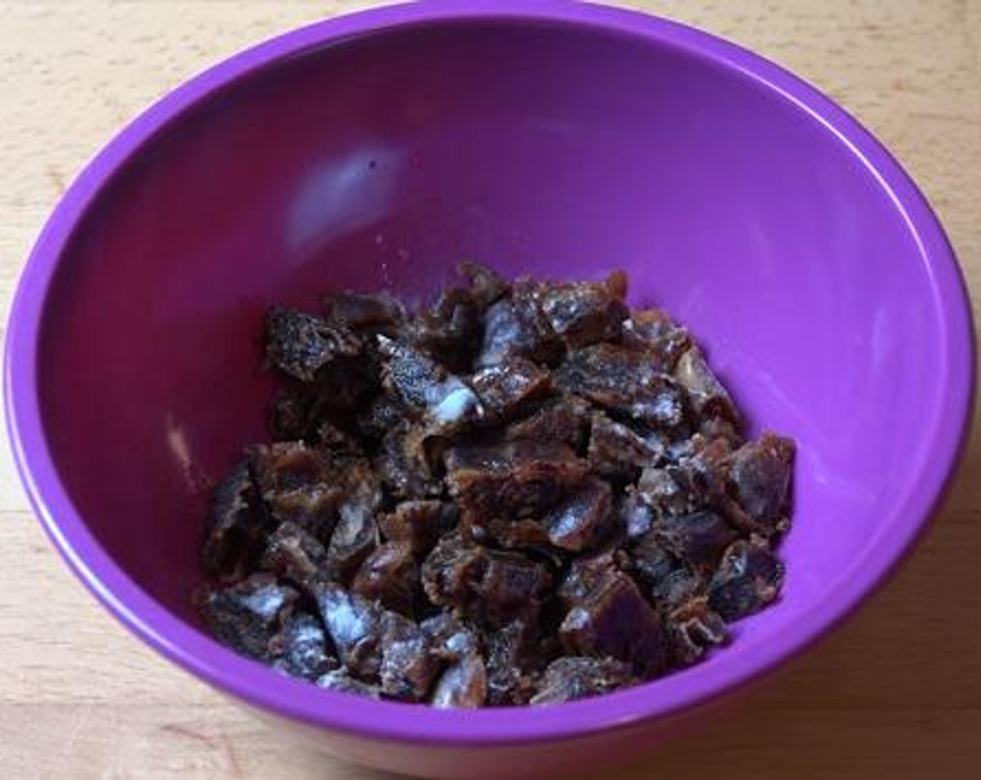 step 1 Into a bowl, add in and mix the chopped Dates (3/4 cup), Baking Soda (1/4 tsp), and Water (3 Tbsp).