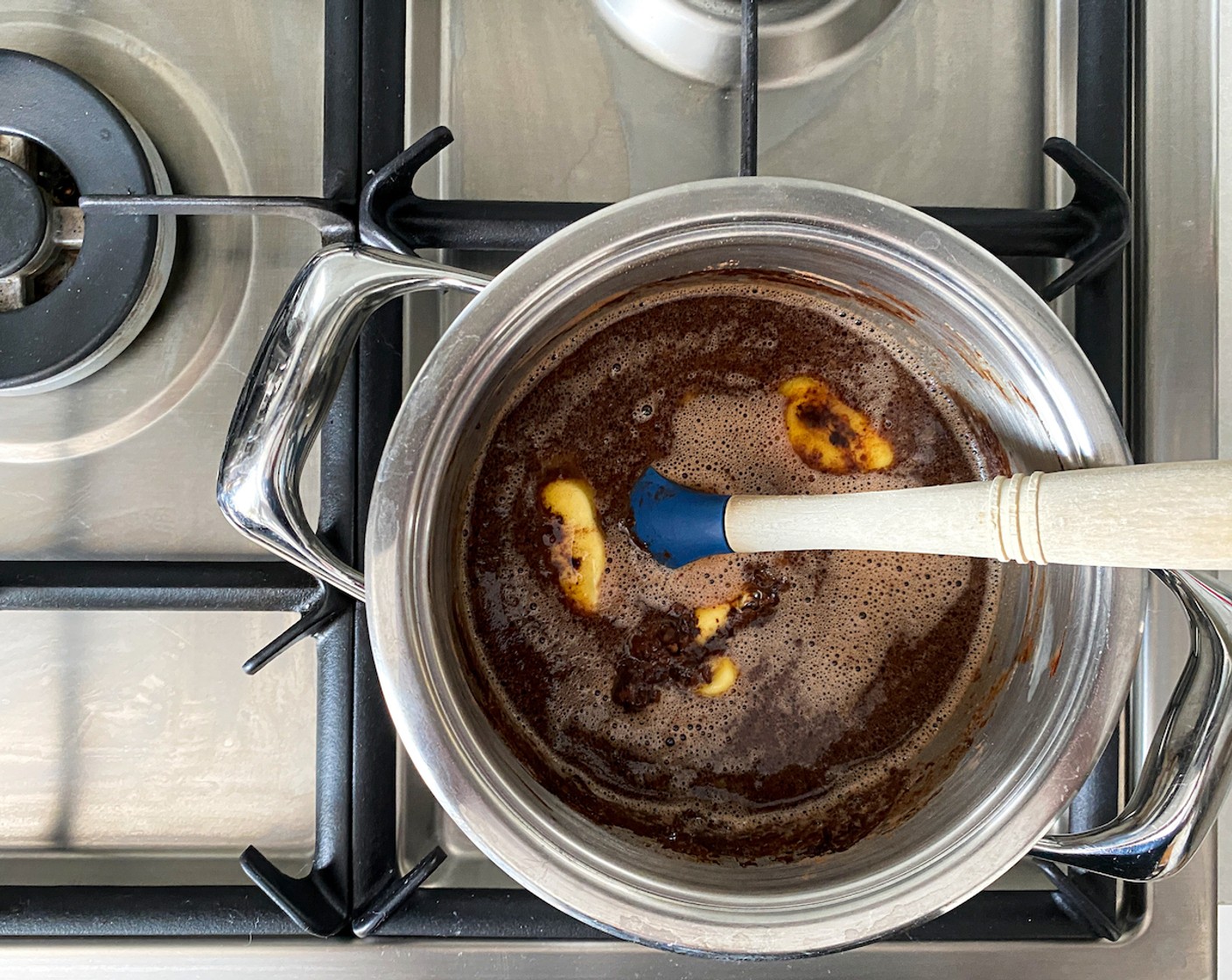 step 3 Heat Salted Butter (3/4 cup), Water (1 1/2 cups), Unsweetened Cocoa Powder (3/4 cup), and Vegetable Oil (3/4 cup) in a small pot. Bring to a boil, then remove from the heat and mix well.