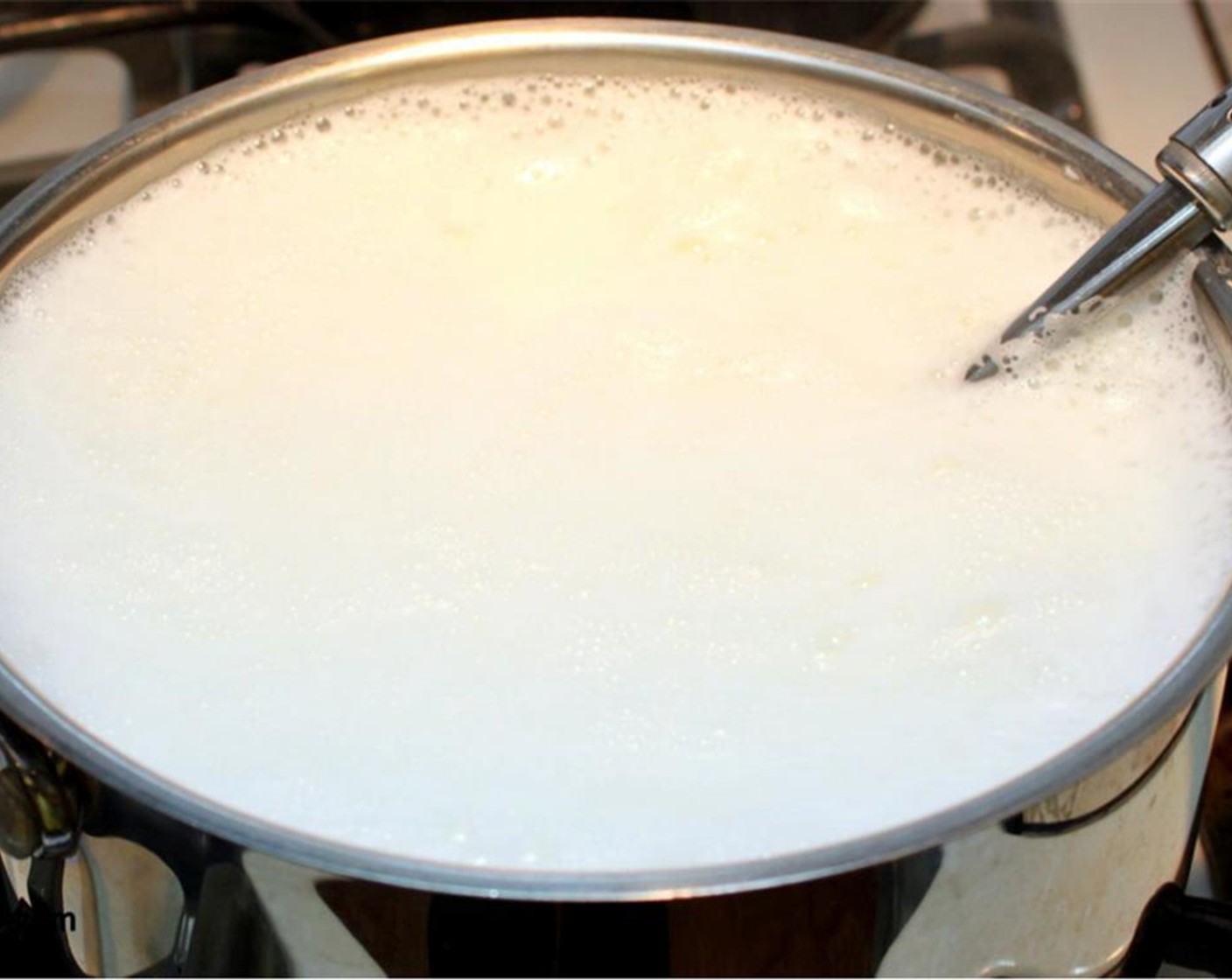 step 1 Bring the Milk (8 cups) to a boil, stirring occasionally so that it does not stick to the bottom of the vessel. Once it boils turn the stove off.