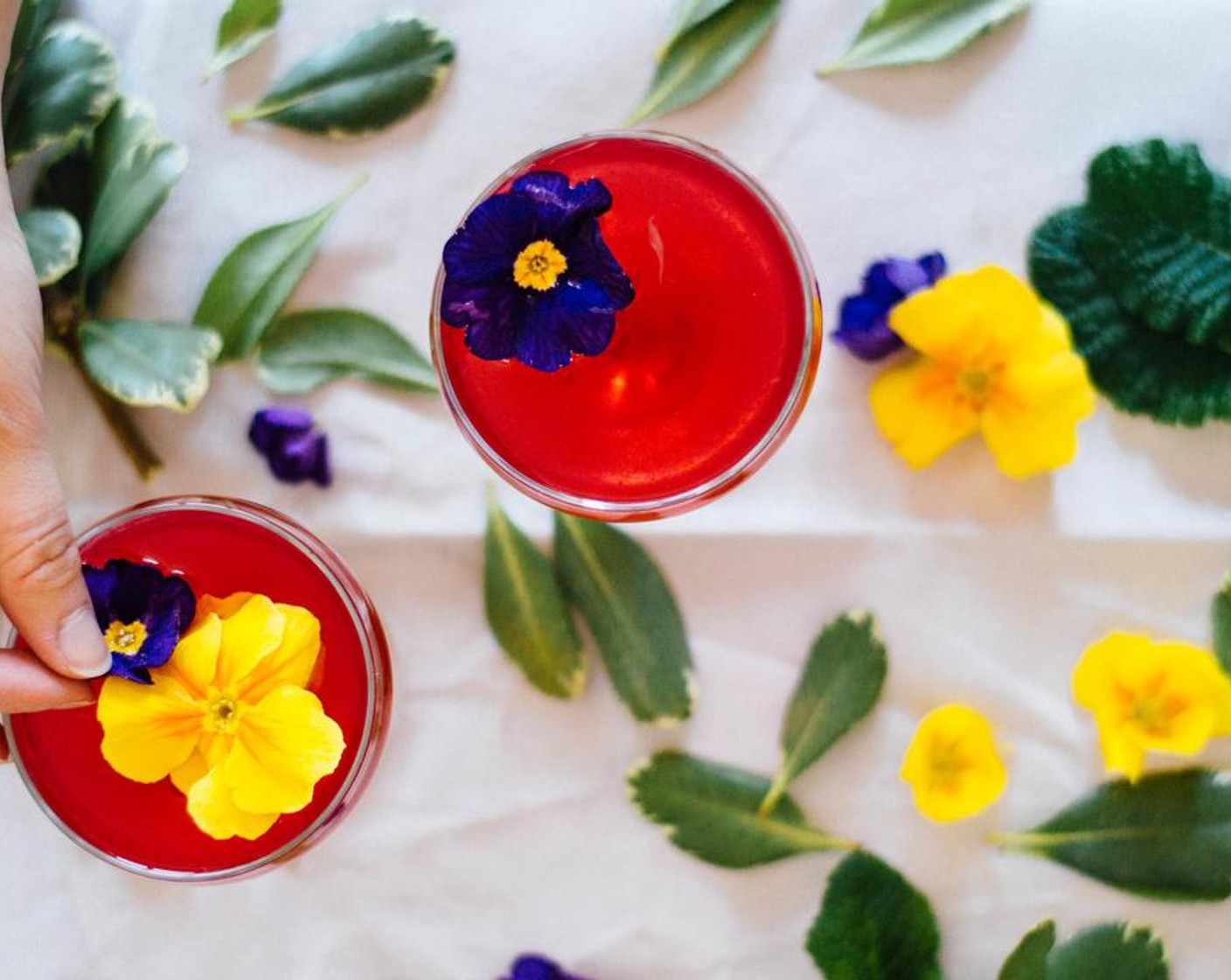 step 2 Add Ice (to taste) and stir until the mixture is chilled. Strain into your glass and garnish with Primrose Edible Flowers (to taste).