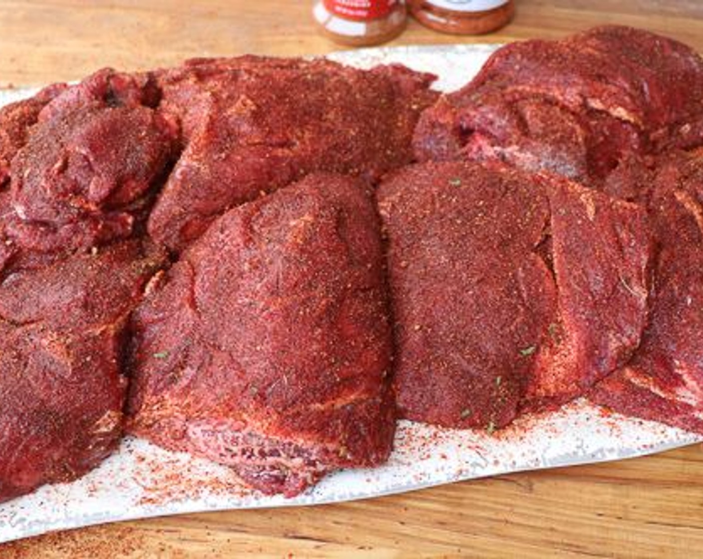 step 2 Season Beef Cheeks (6 lb) with Mexican Seasoning (1/4 cup) and Barbecue Rub (2 Tbsp).