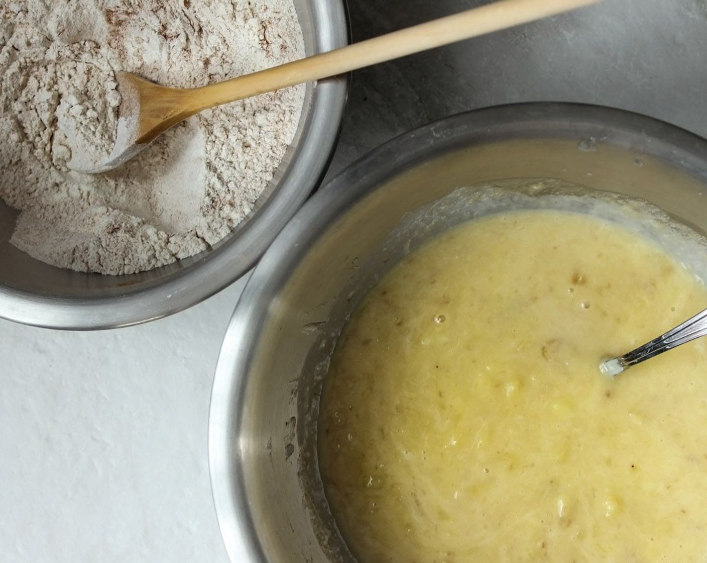 step 6 In a large bowl combine the Unsalted Butter (1/2 cup), Vanilla Extract (1 Tbsp), Sweetened Condensed Milk (1/2 cup) and Eggs (2). Make sure the butter has slightly cooled before mixing the eggs in, we don’t want to cook the eggs.