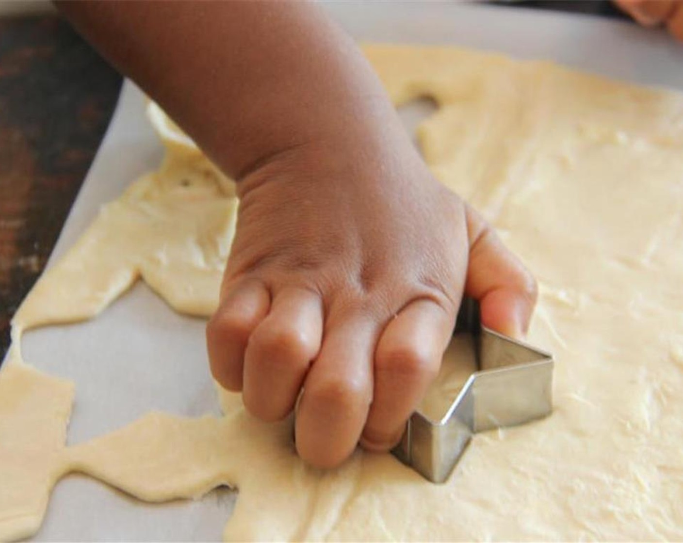 step 3 Cut shapes from puff pastry using a cookie cutter.