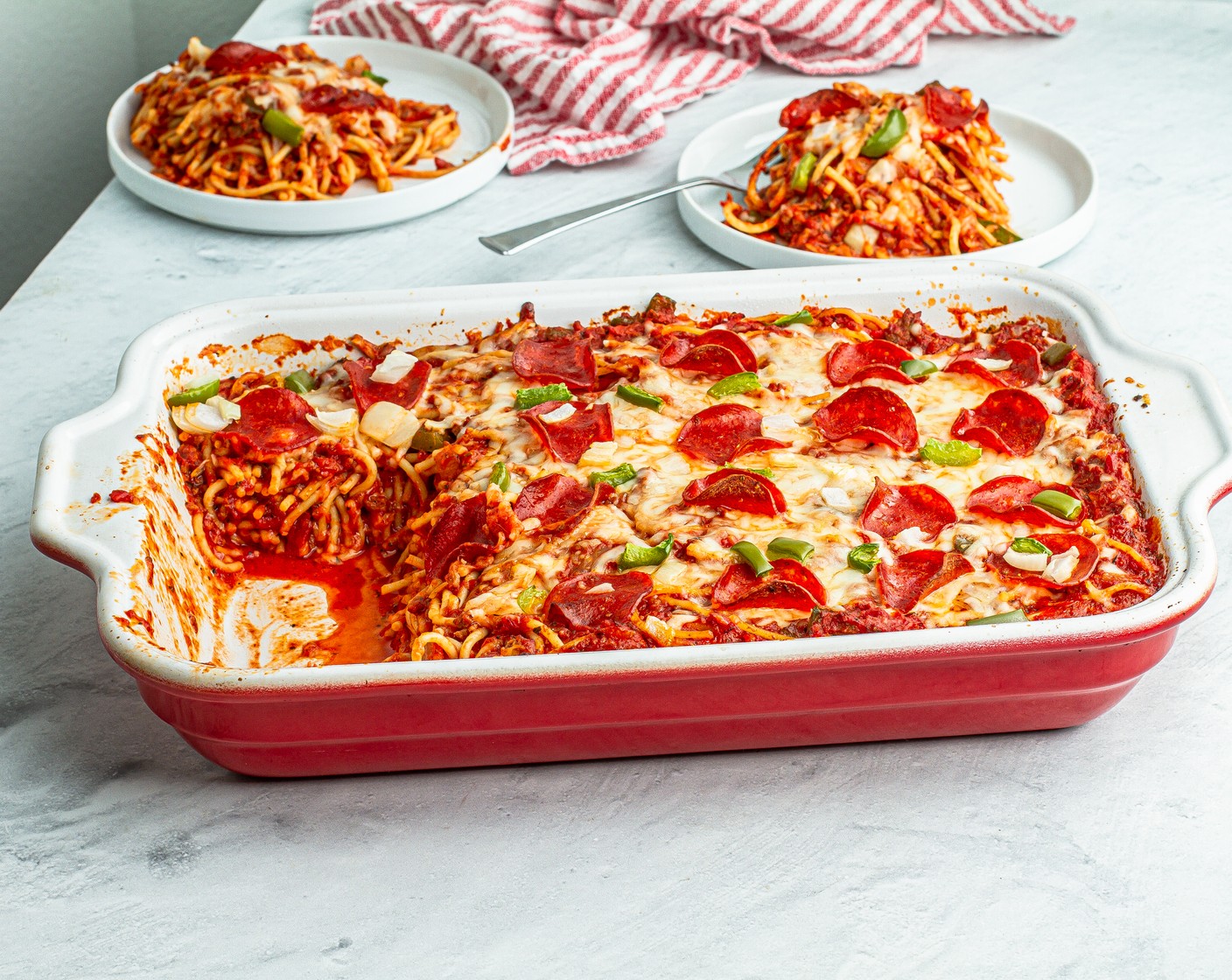 Baked Deep Dish Pizza Spaghetti