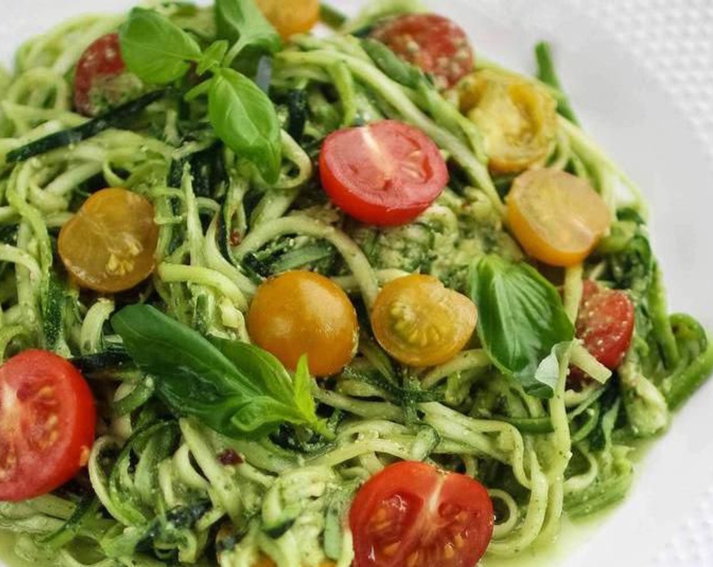 Raw Zucchini Spaghetti with Pesto