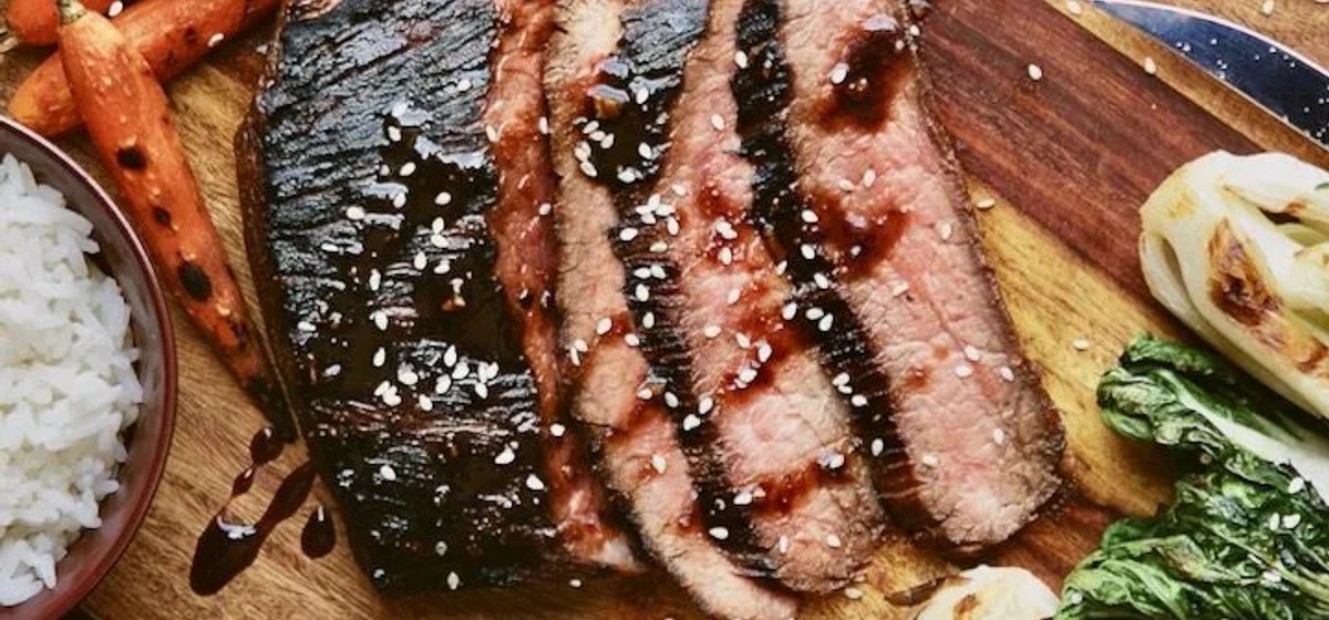 Grilled Marinated Flank Steak with Choi Sum Recipe | SideChef