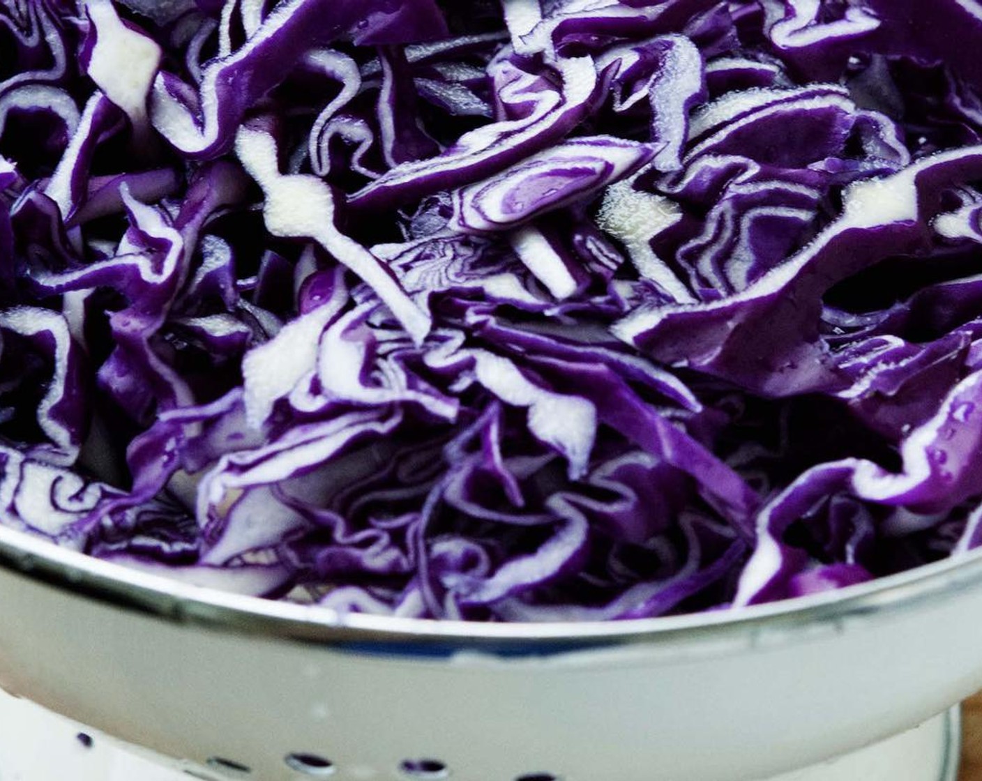step 1 Slice up the Red Cabbage (1 head) but save a few strips for final decoration.