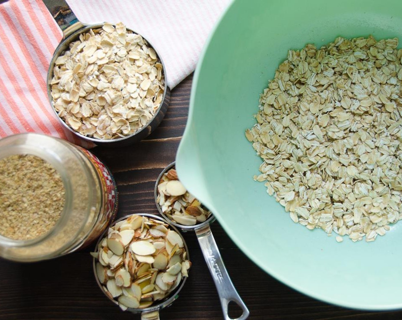 step 2 In a large bowl combine the Old Fashioned Rolled Oats (2 cups), Dried Cherry (1 cup), Sliced Raw Almonds (3/4 cup), and Toasted Wheat Germ (1/2 cup).